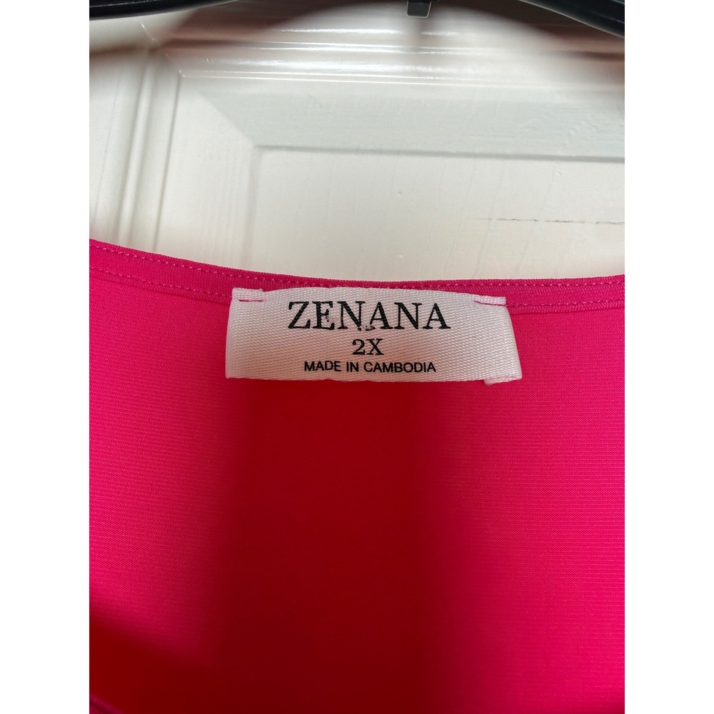 Zenana Hot Pink Tiered Ruffle Hem Tunic Top Short Sleeve Plus Size 2X - Picture 4 of 5